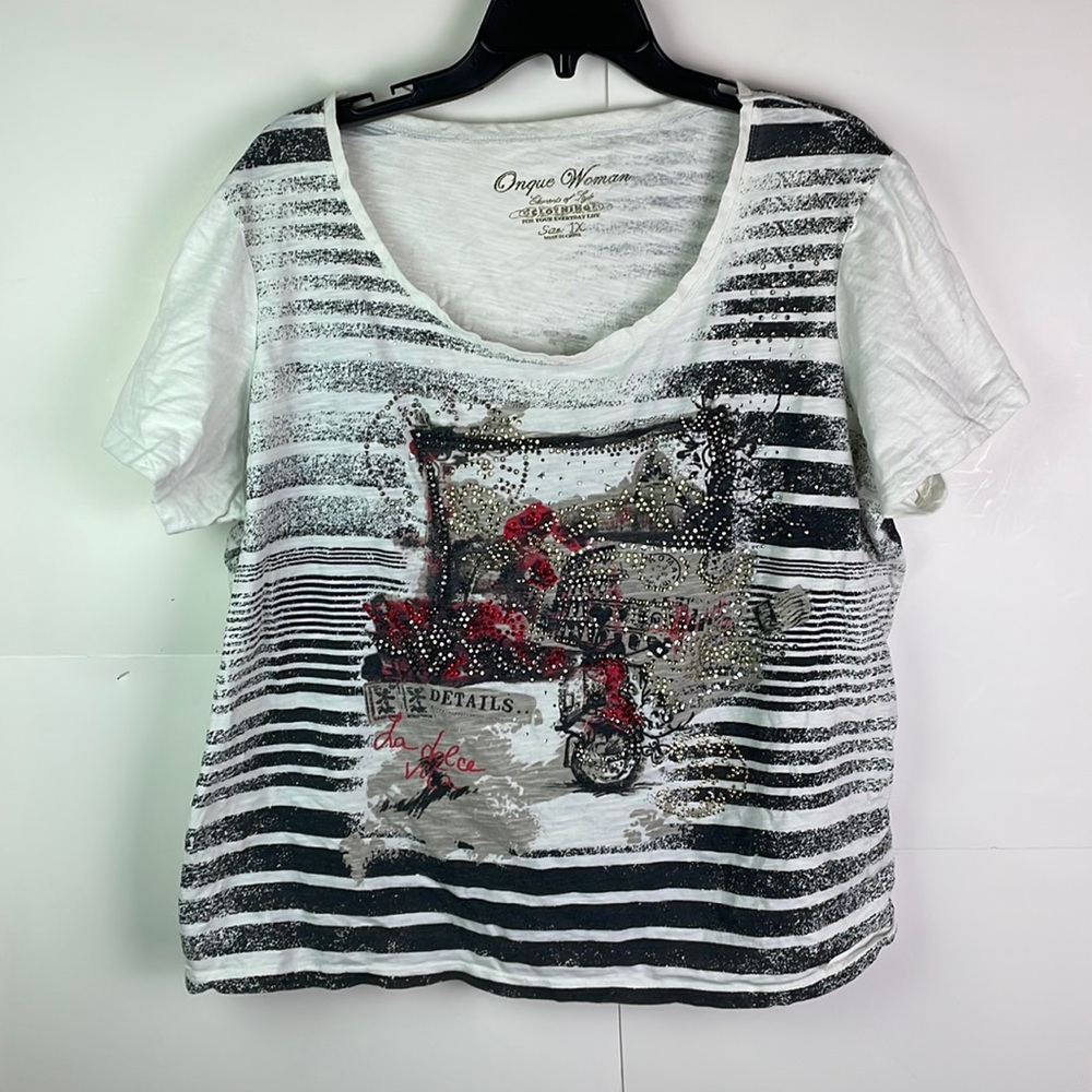 Onque Woman Top Blouse Sz 1X Rhinestone